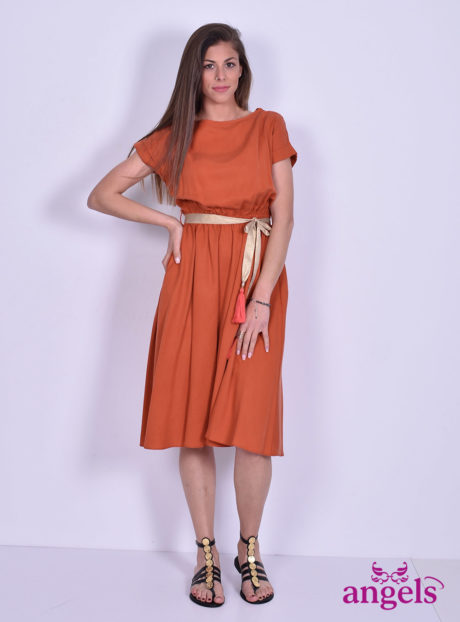 Πορτοκαλί Φόρεμα Με Ζώνη||Γυναικεία Φορέματα||Καθημερινά Φορέματα