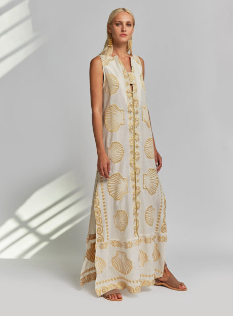 NEMA RESORTWEAR εκρού φόρεμα με χρυσά κεντήματα||Φορέματα NEMA RESORTWEAR||