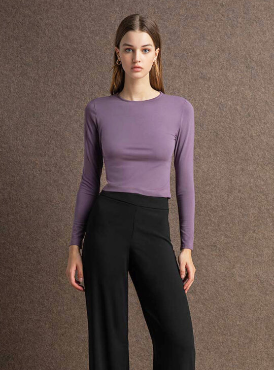 Γυναικεία εφαρμοστή μπλούζα||Crop Top||Mπλούζες με μακρύ μανίκι