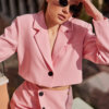 Blazer cropped σε ροζ χρώμα||CENTO