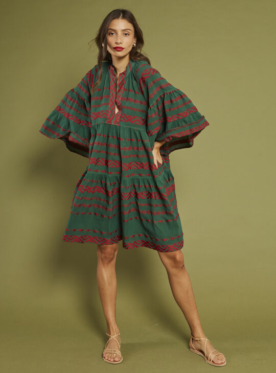 NEMA RESORTWEAR PAXE DRESS||Φόρεμα με κεντήματα πράσινο με κόκκινα Κεντηματα NEMA||ΦΟΡΕΜΑΤΑ||ΡΟΥΧΑ||ΓΥΝΑΙΚΕΙΑ