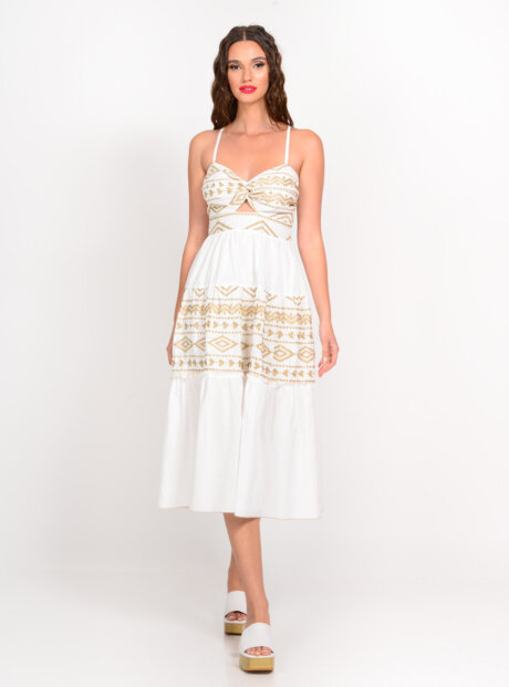 WE COSS Φόρεμα λευκό με χρυσά κεντήματα μίντι||ΦΟΡΕΜΑΤΑ||ΓΥΝΑΙΚΕΙΑ ΚΑΛΟΚΑΙΡΙΝΑ ΡΟΥΧΑ