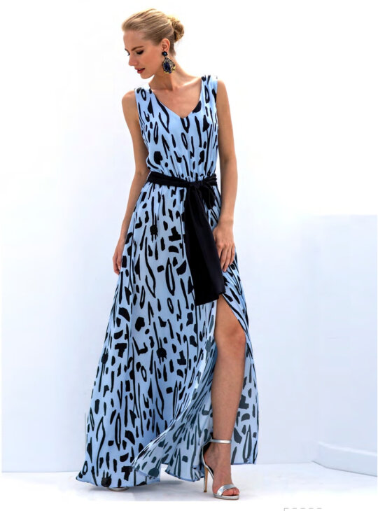 WHITE 22 Εμπριμέ φόρεμα μάξι μπλε με μαύρο||ΦΟΡΕΜΑΤΑ