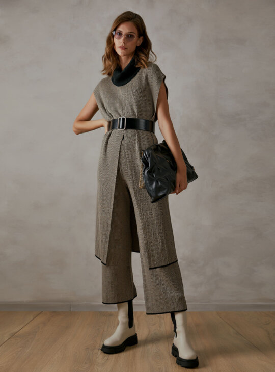 FIGARO FASHION Τουνικ μακρυά μπλούζα ζιβάγκο με μπροστινό άνοιγμα| και πλεκτή παντελόνα|ΓΥΝΑΙΚΕΙΑ ΡΟΥΧΑ