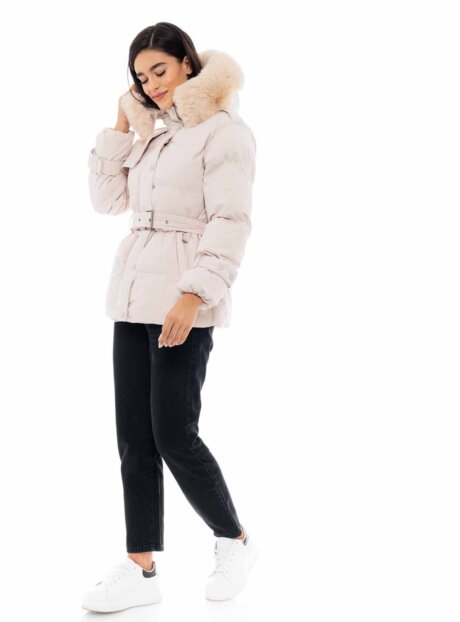 SPLENDID-48-101-059-20227 Μπεζ μπουφάν κοντό με ζώνη||Γυναικεία μπουφάν