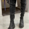 Μαύρες δερμάτινες μπότες πάνω από το γόνατο με πλαϊνό φερμουάρ για άνετη εφαρμογή TOUTOUNIS SHOES||Δερμάτινες μπότες πάνω από το γόνατο μαύρες