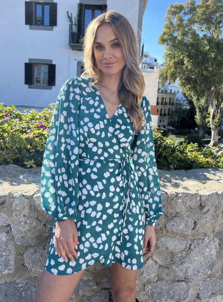 GING-GRENCLO Ginger Mini Wrap Dress In White On Green Cloud (1) DANCING LEOPARD ΜΙΝΙ ΦΟΡΕΜΑ ΚΡΟΥΑΖΕ||ΦΟΡΕΜΑΤΑ